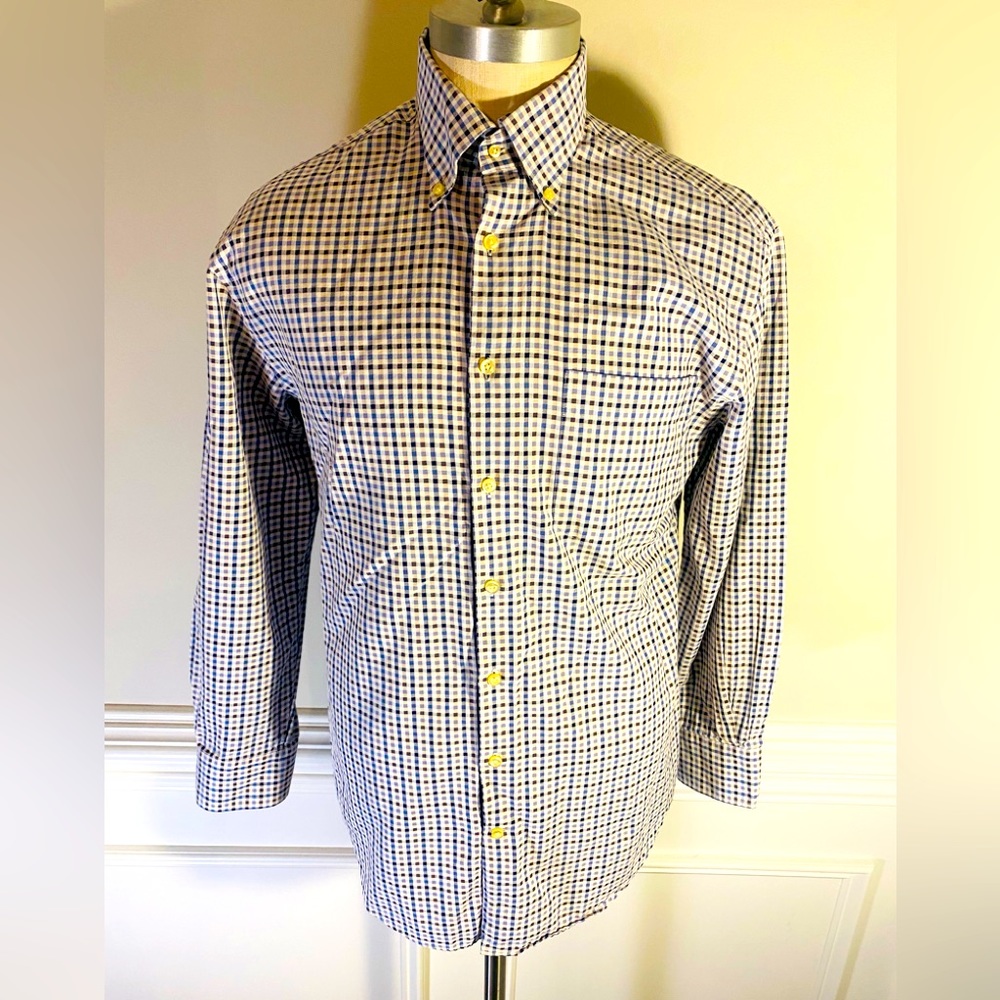 PETER MILLAR Crown m Oxford Sport Shirt in White,Black,Blue Size Medium(100)
